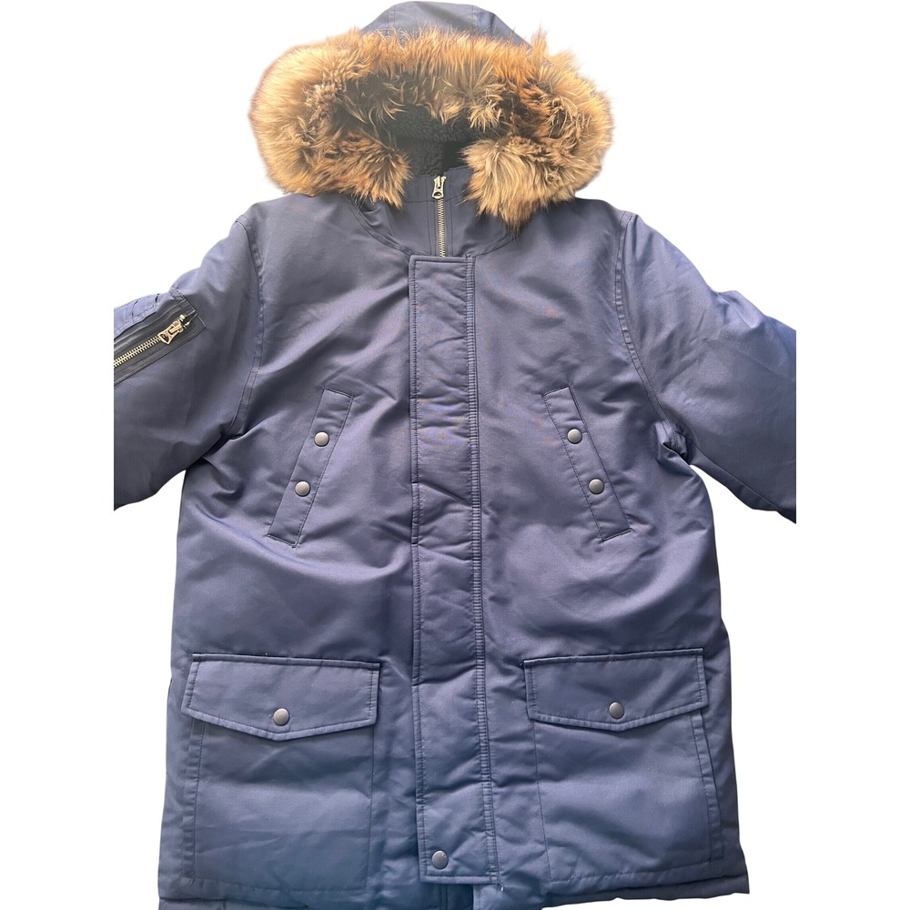 Polo Ralph Lauren Boys Navy Blue Faux Fur Hooded Snorkel Parka Jacket XL 18-20